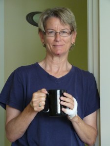 Scabs not entirely visible.. but note chin and left hand.  Not visible: thighs, elbows.  (Also? Ouch.)